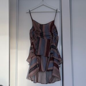 Boho Print Ruffle Hem Mini Dress